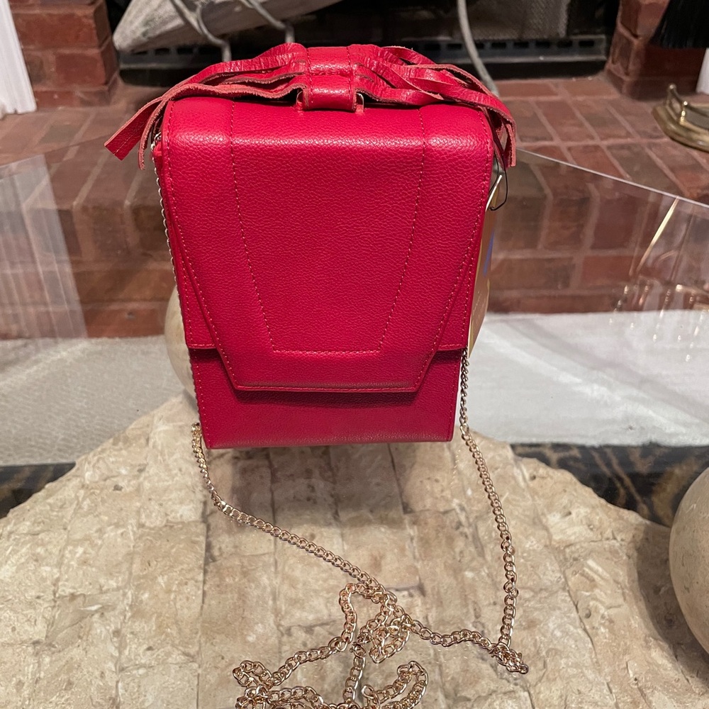 Red Danielle Nicole leather crossbody bag.